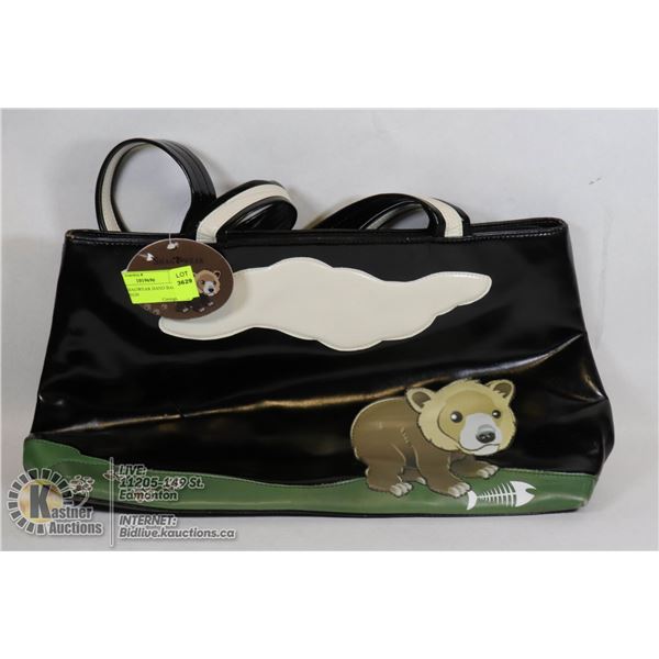 BLACK SHAGWEAR HAND BAG WITH BEAR DESIGN