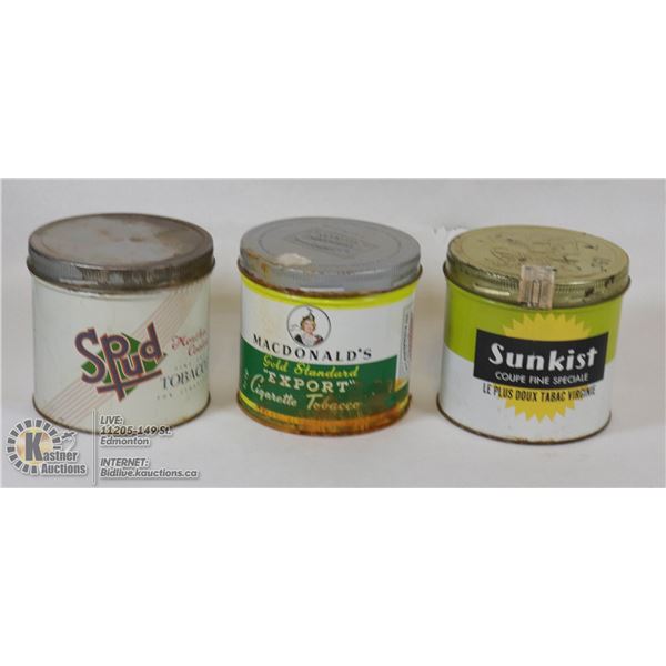 3 VINTAGE TOBACCO TINS