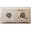 Image 1 : 5)  LOT OF 2 AUSTRALIAN COINS, 3 PENCE DATED 1944 AND 6 PENCE DATED 1942, 925 SILVER CONTENT.  CURRE