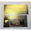 Image 2 : 15)  LOT OF 2 COLORIZED GOLD FOIL BANKNOTES, CANADA $1.00 AND BANK OF ZIMBABWE ONE HUNDRED TRILLION 