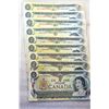 Image 1 : 13)  LOT OF 10 CANADIAN 1973 $1.00 BILLS CURRENCY