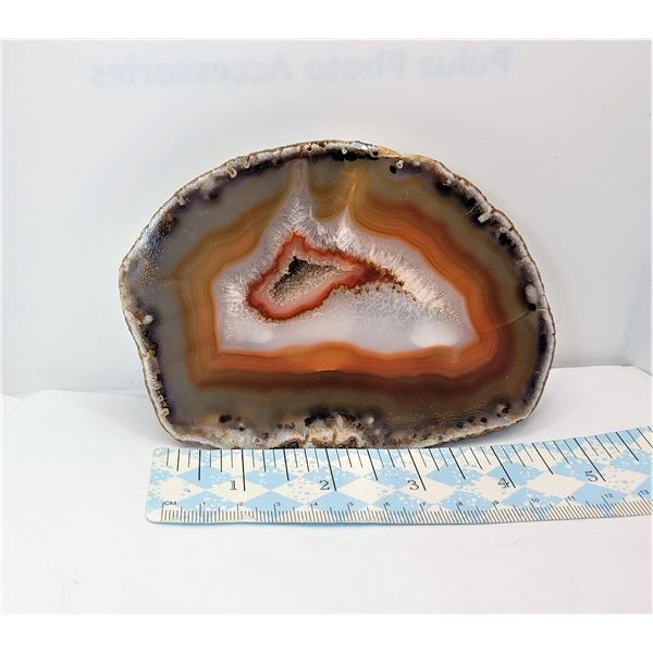 2)  NATURAL AGATE GEODE SLICE MINERAL SPECIMEN MEASURES 5" X 3.5", 457 GRAMS.  COLLECTIBLES