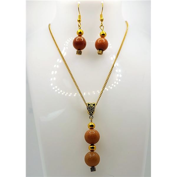 26) SET OF NATURAL CARNELIAN PENDANT AND MATCHING DROP EARRINGS WITH NICKLE FREE FISH HOOK WIRES AND