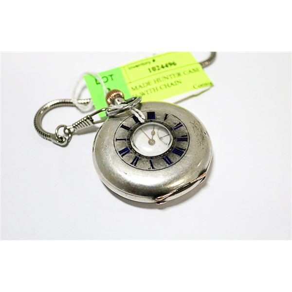SWISS MADE HUNTER CASE POCKET WATCH WITH CHAIN