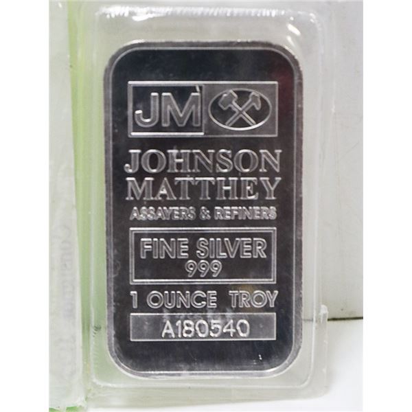 J.M. 1 TROY OUNCE .999 SILVER BAR