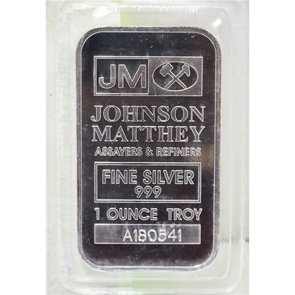 J.M. 1 TROY OUNCE .999 SILVER BAR
