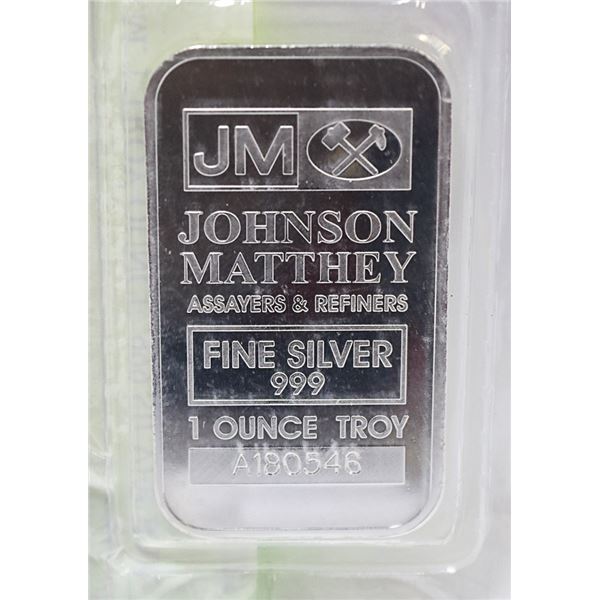 J.M. 1 TROY OUNCE .999 SILVER BAR
