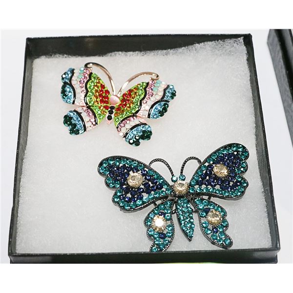PAIR OF BUTTERFLY RHINESTONE BROOCHS