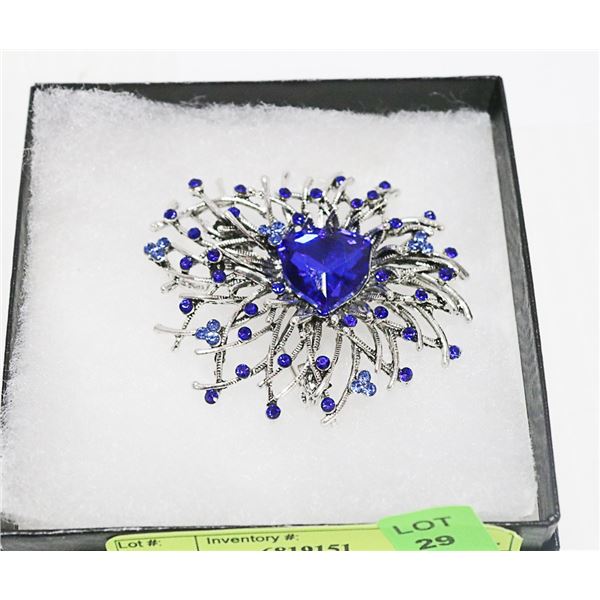 BLUE RHINESTONE BROOCH