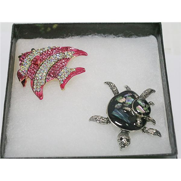 TURTLE & FISH RHINESTONE BROOCH