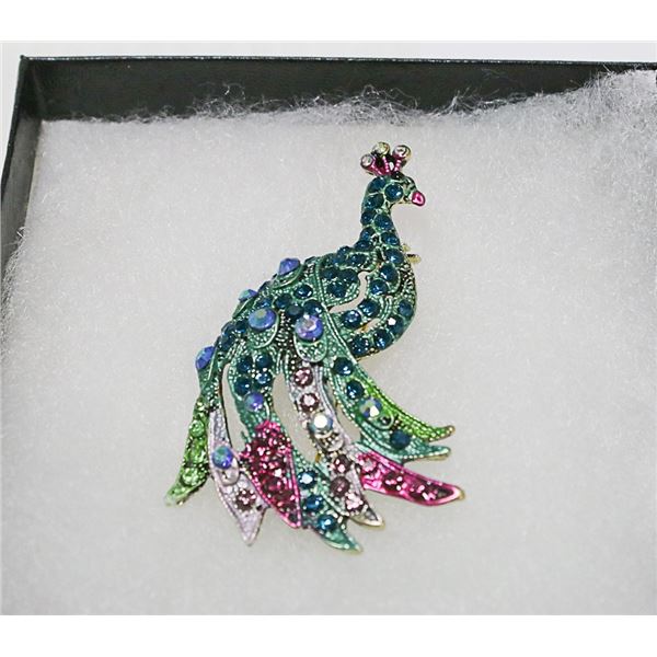 PEACOCK RHINESTONE BROOCH