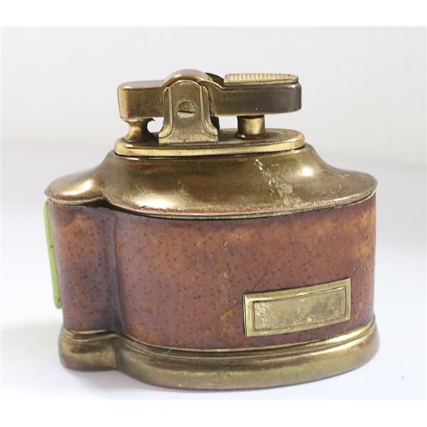 1920'S LEATHER BRASS UNIQUE SHAPE LIGHTER