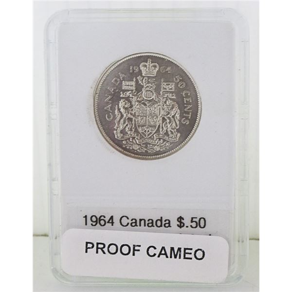 1964 CANADA SILVER 1/2 DOLLAR, PROOF CAMEO