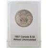 Image 1 : 1957 CANADA SILVER 1/2 DOLLAR, ALMOST UNCIRCULATED