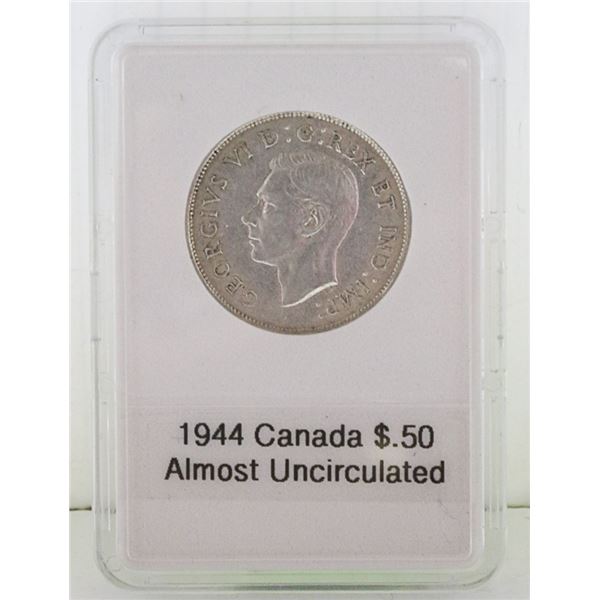1944 CANADA SILVER 1/2 DOLLAR ALMOST UNCIRCULATED
