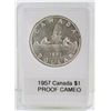 Image 1 : CAN. 1957 SILVER $1, PROOF CAMEO, 3 WL VARIETY