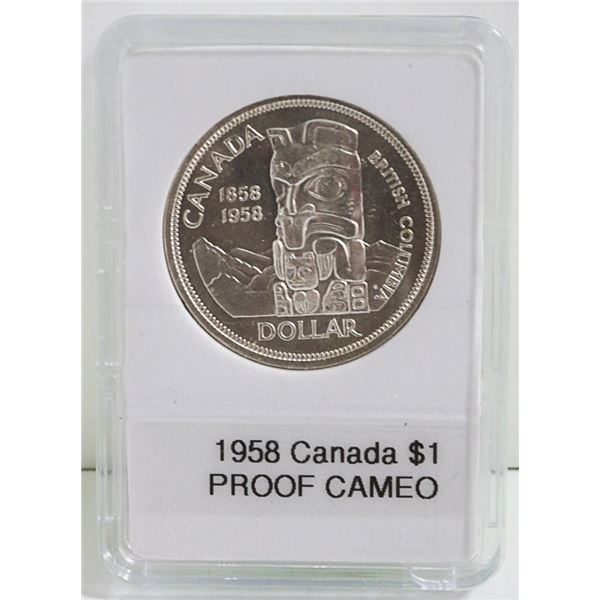 CAN. 1958 SILVER $1, PROOF CAMEO, "DEATH TOTEM"