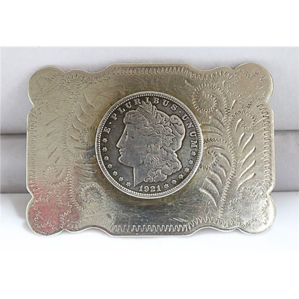 AMERICAN SILVER DOLLAR BELT BUCKLE 1921 MORGAN