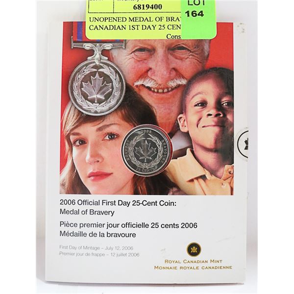 UNOPENED MEDAL OF BRAVERY CANADIAN 1ST DAY 25 CENT