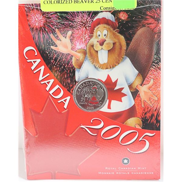 UNOPENED 2005 CANADIAN COLORIZED BEAVER 25 CENT
