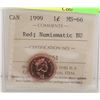 Image 1 : 1999 CANADIAN QEII 1 CENT COIN CERT ICCS MS-66 RED