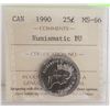 Image 1 : 1990 CANADIAN QEII 25 CENT CERTIFIED ICCS MS-66