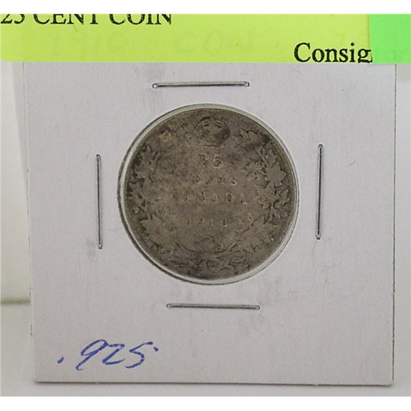 1910 CANADIAN EDWARD VII SILVER 25 CENT COIN