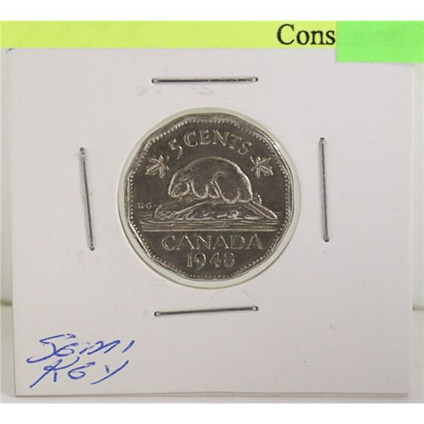BETTER DATE 1948 CANADIAN GEORGE VI 5 CENT COIN