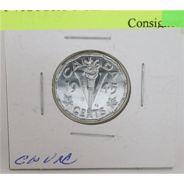 CHOICE UNC 1945 CANADIAN WWII GVI VICTORY 5 CENT