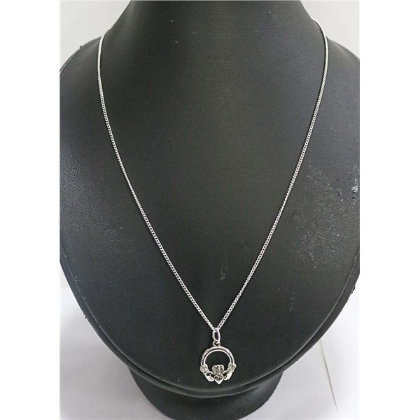 SOLID .925 SILVER IRISH CLADDAGH PENDANT & 18"