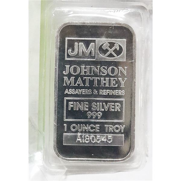 J.M. 1 TROY OUNCE .999 SILVER BAR