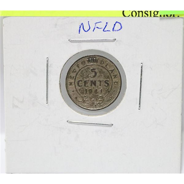 1941C NEWFOUNDLAND GVI SILVER 5 CENT COIN