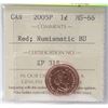 Image 1 : 2005 P CANADIAN QEII 1 CENT COIN CERT ICCS MS-66