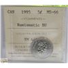 Image 1 : 1995 CANADIAN QEII 5 CENT CERTIFIED ICCS MS-66