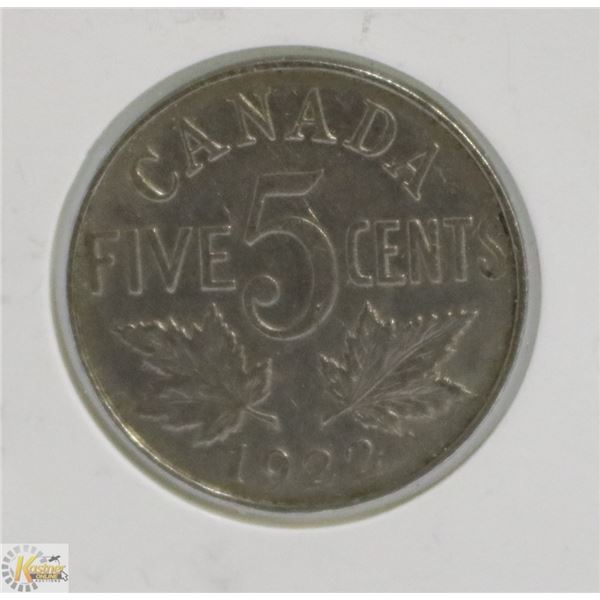 1922 CANADIAN GEORGE V 5 CENT COIN 1ST