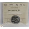 Image 1 : 1993 CANADIAN QEII 5 CENT CERTIFIED ICCS MS-66