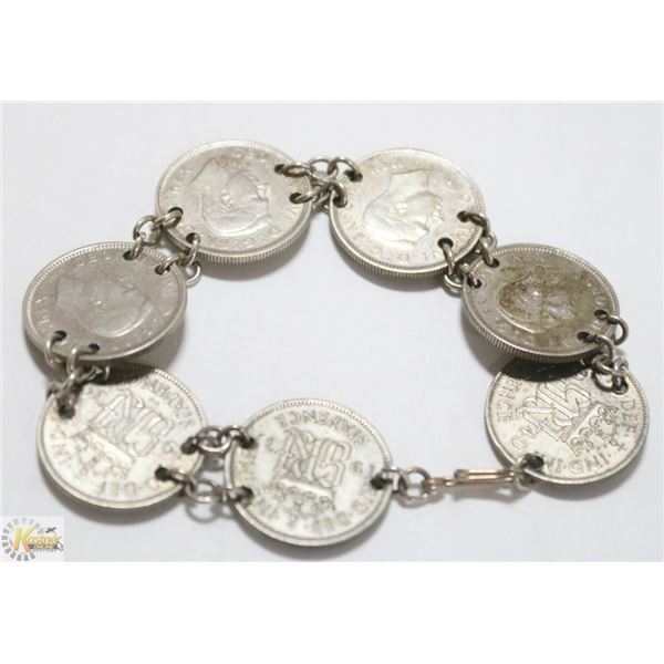 1940 GREAT BRITAN SILVER 6 PIECE 6 COIN BRACELET
