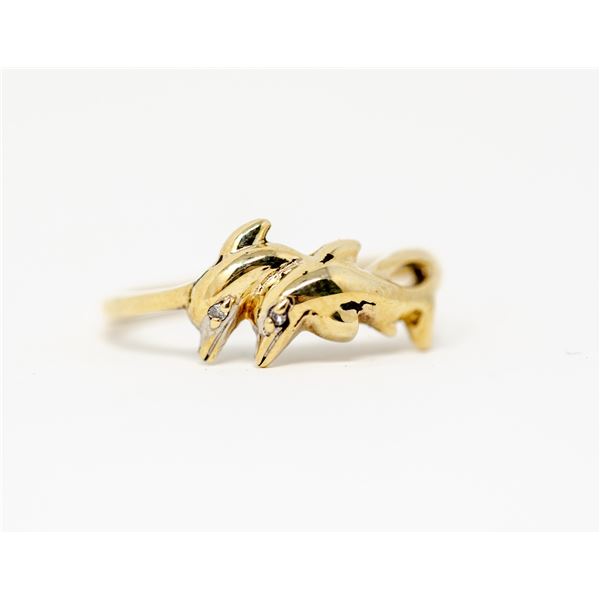 10K GOLD DIAMOND LADIES DOLPHIN RING SIZE 6