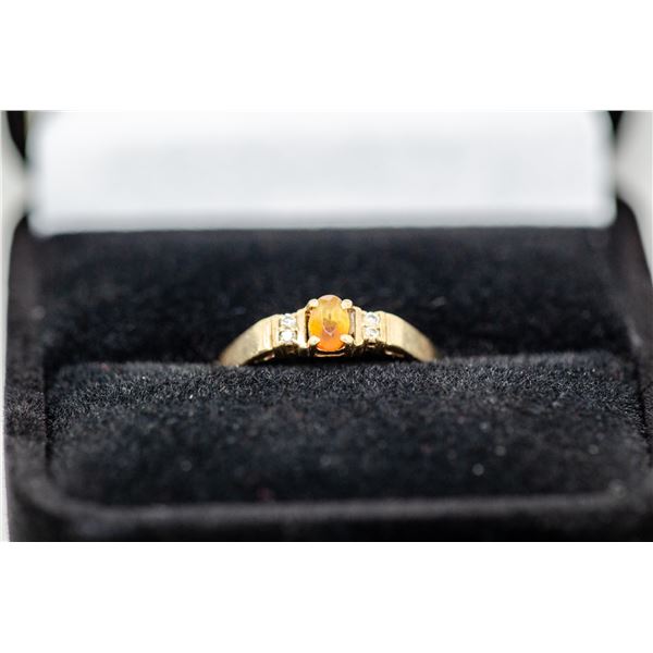 10K GOLD ORANGE SAPPHIRE DIAMOND RING SIZE 7