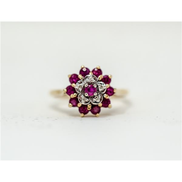 10K GOLD DIAMOND RUBY CLUSTER RING SIZE 6.5