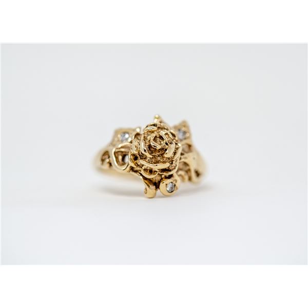 10K GOLD DIAMOND ROSE FLOWER RING SIZE 3.25