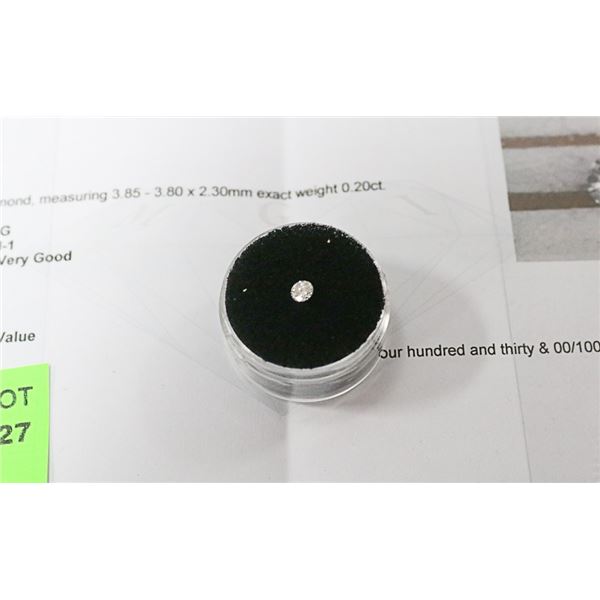 .20 CARAT NATURAL WHITE DIAMOND APPRAISED $430