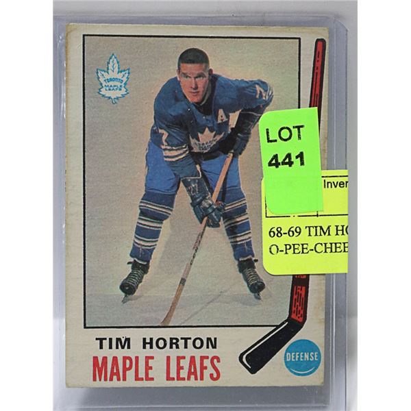 68-69 TIM HORTON LEAFS CARD O-PEE-CHEE