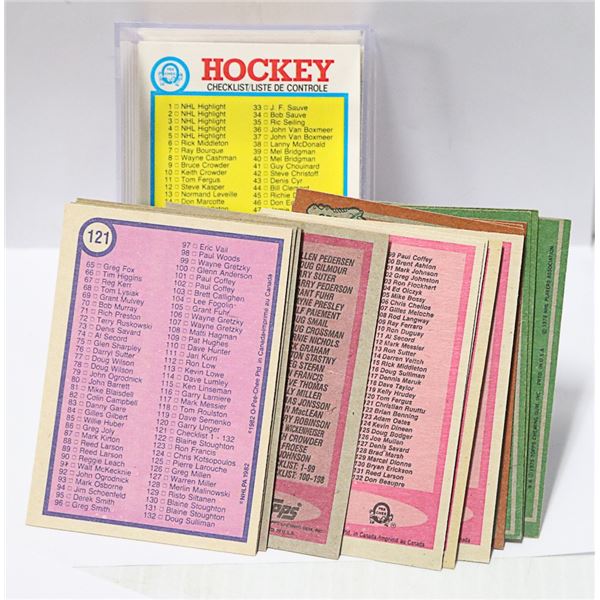 60 PLUS UN-MARKED NHL CHECKLIST CARDS 1970'S UP