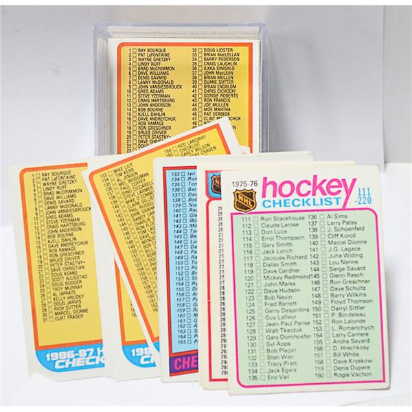 60 PLUS UN-MARKED NHL CHECKLIST CARDS HIGH GRADE