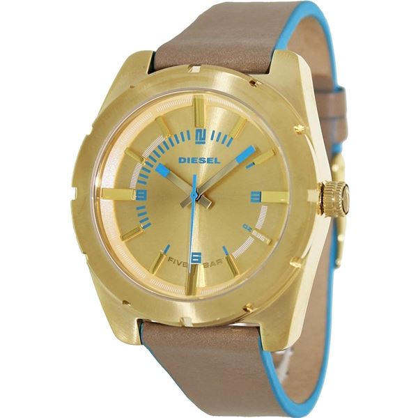 NEW DIESEL GOLD TONE DIAL LEATHER STRAP MSRP $249