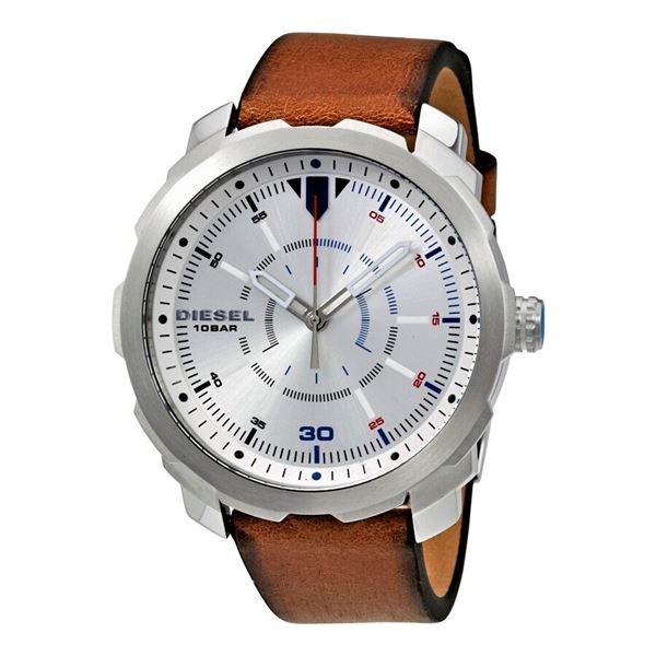 NEW DIESEL 46MM SILVER DIAL LEATHER STRAP MSRP$220