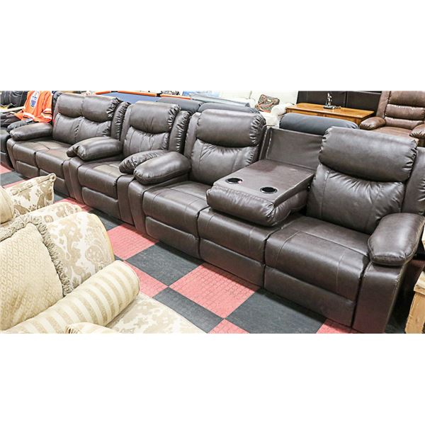 NEW BROWN LEATHERETTE RECLINING DROP DOWN CONSOLE