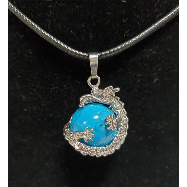 TURQUIOSE STONE IN STAINLESS DRAGON NECKLACE