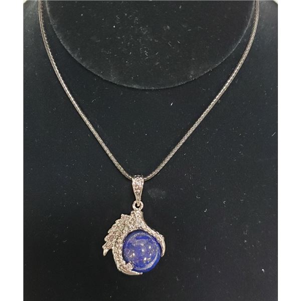 SODALITE STONE IN STAINLESS CLAW NECKLACE STAMPED